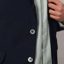 3 Button Seersucker Suit Jacket - Navy