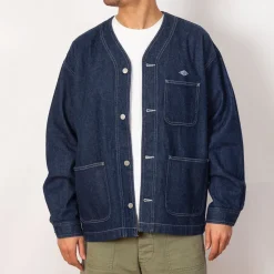 Collarless Jacket - Indigo