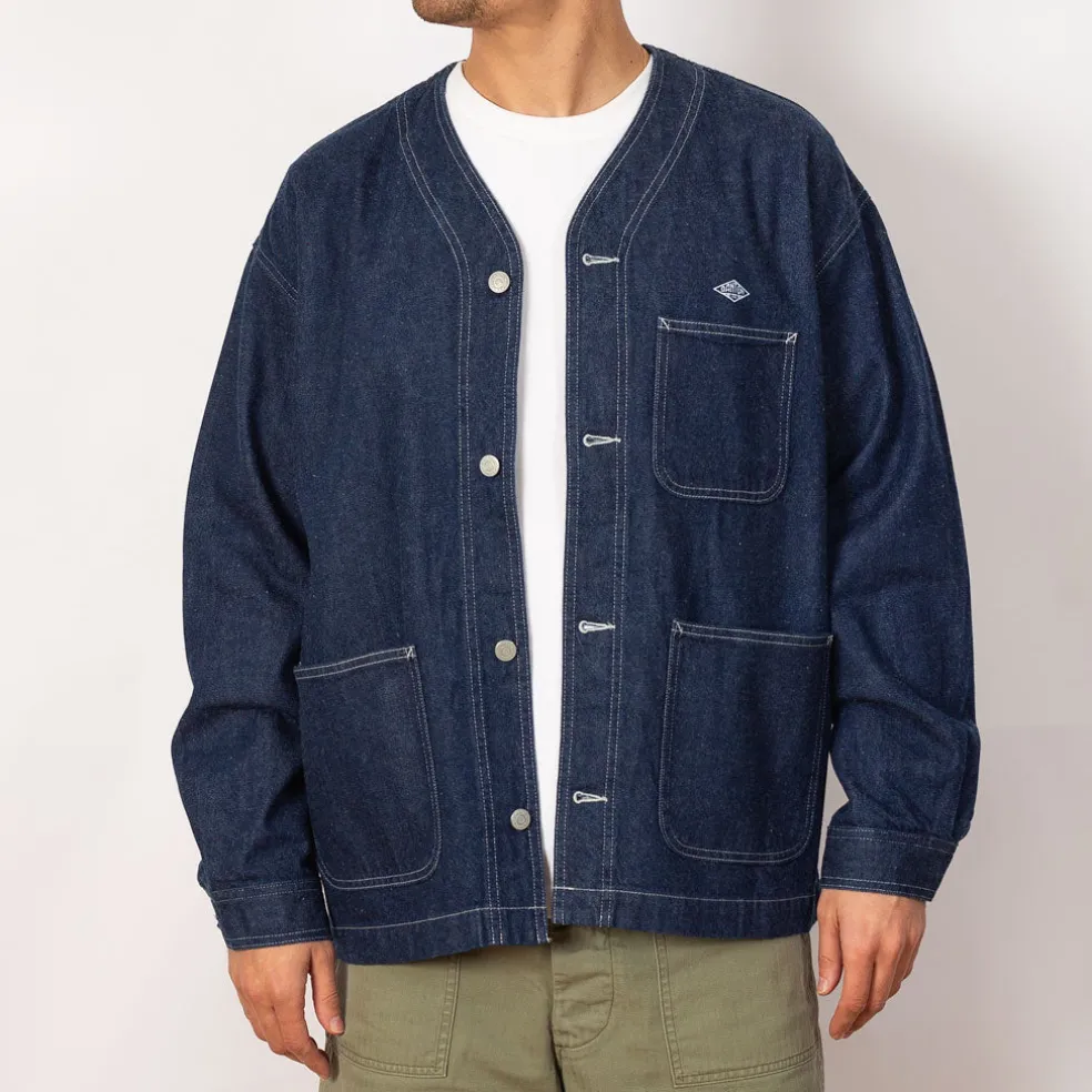 Collarless Jacket - Indigo