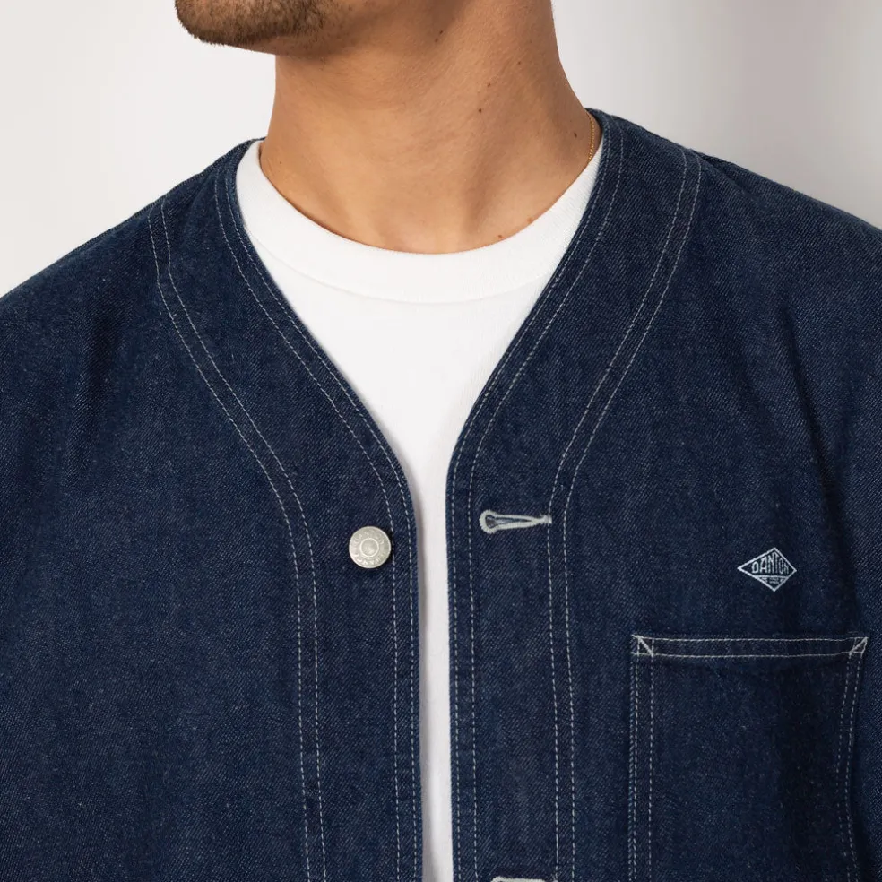 Collarless Jacket - Indigo