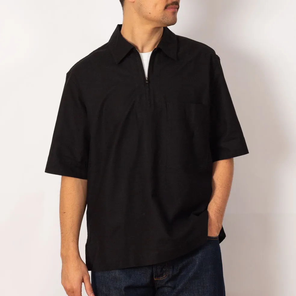 Half Zip Pull On Shirt - Black