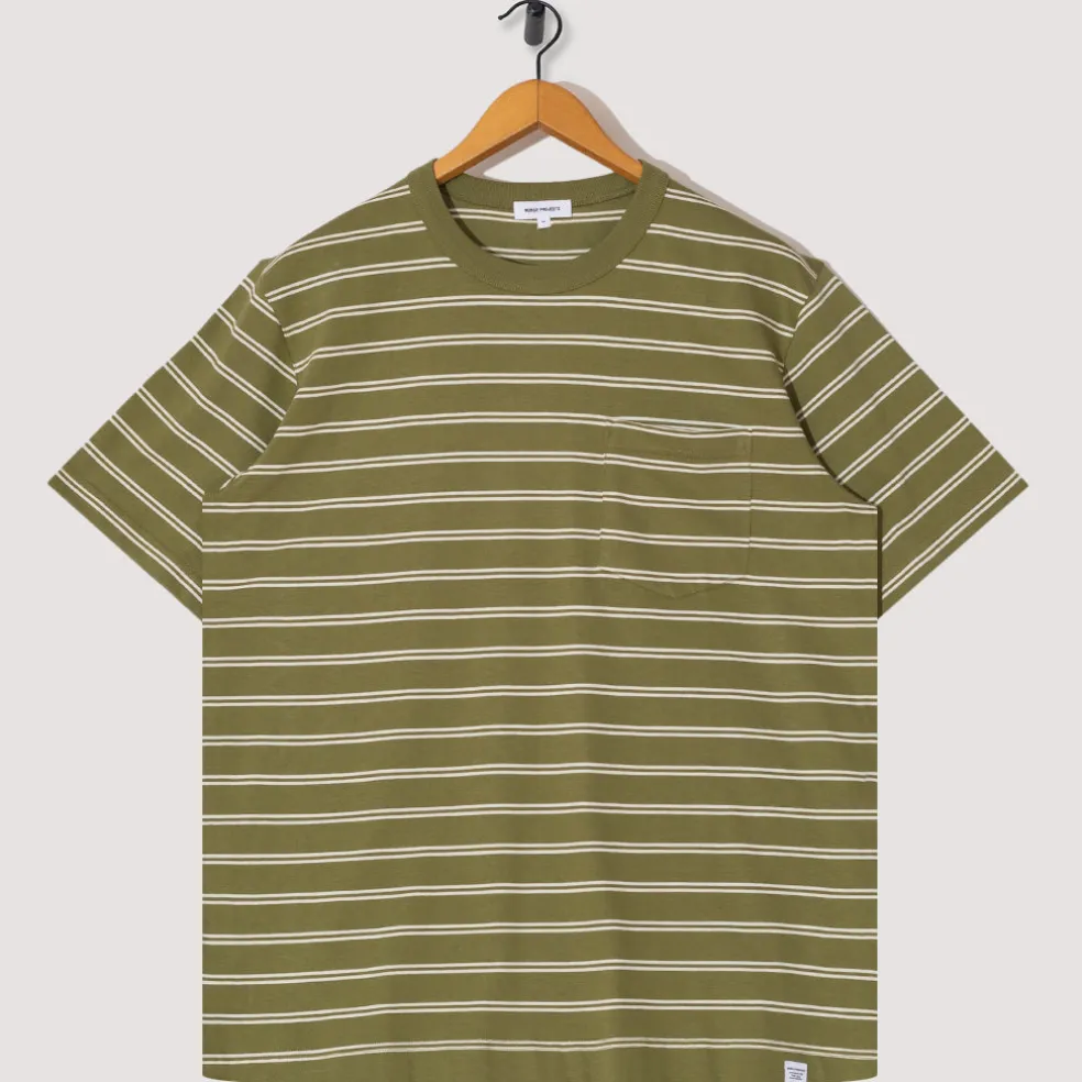 Holger Organic Sailor Stripe Pocket Tee - Moss Green