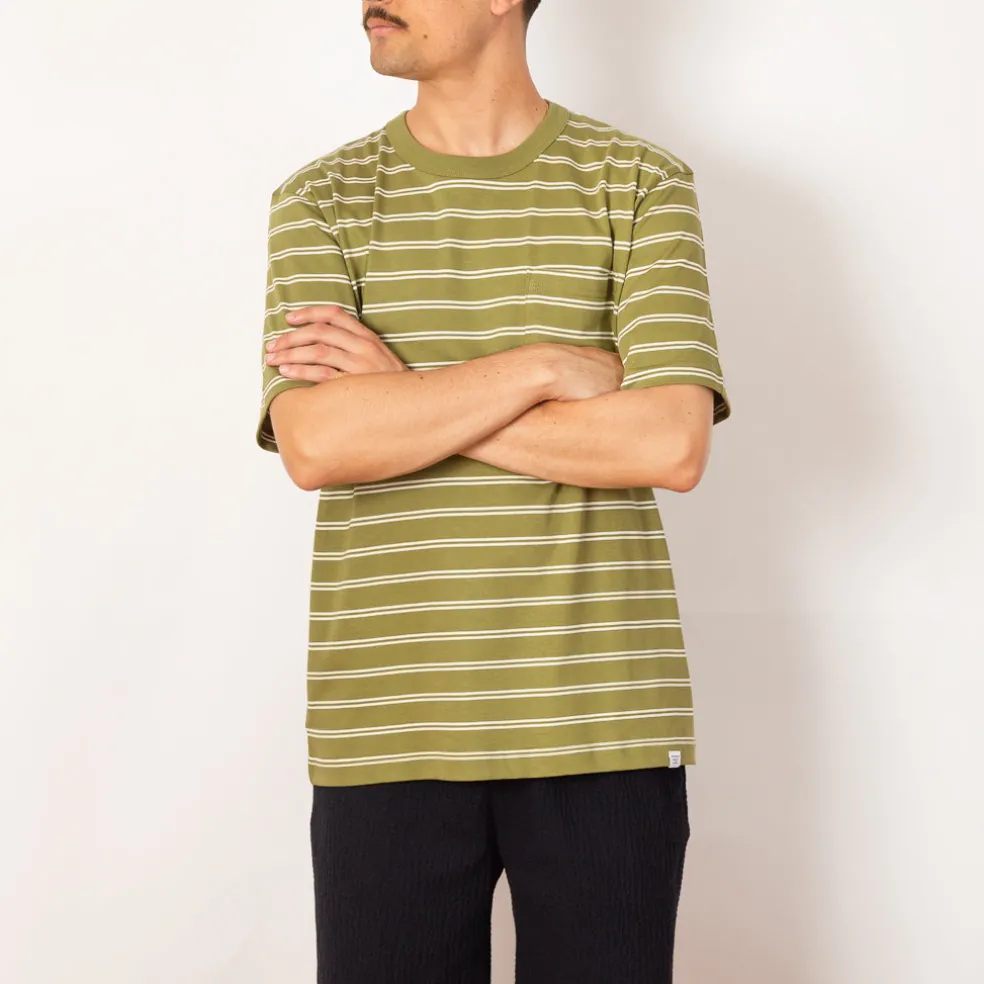 Holger Organic Sailor Stripe Pocket Tee - Moss Green