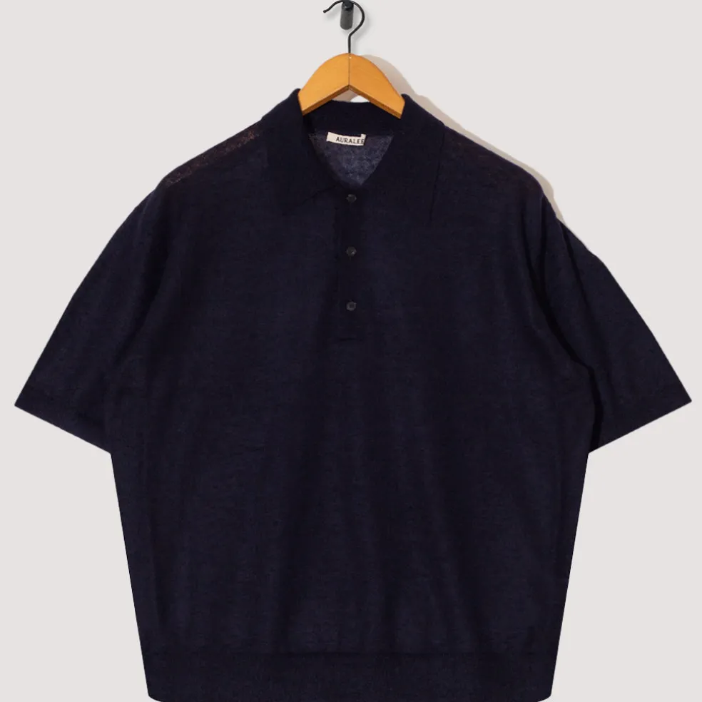 Kid Mohair Knit Polo - Navy