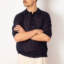 Kid Mohair Knit Polo - Navy