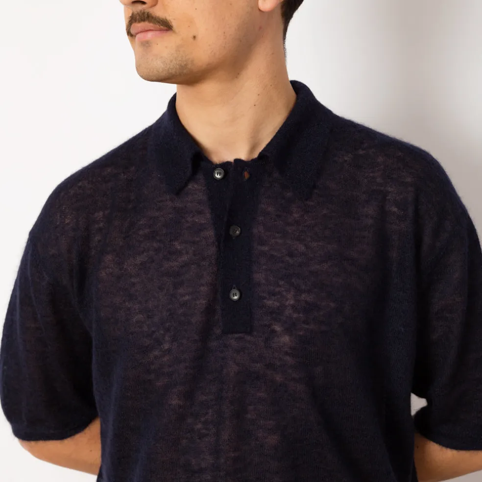 Kid Mohair Knit Polo - Navy