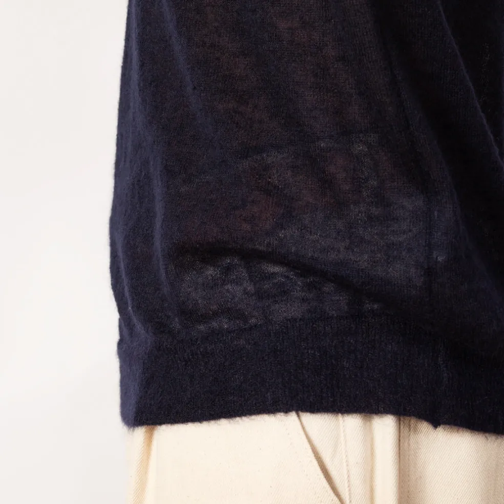Kid Mohair Knit Polo - Navy