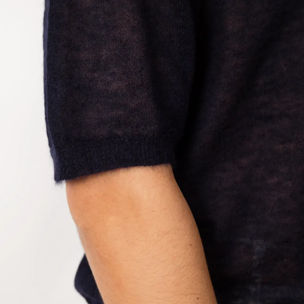 Kid Mohair Knit Polo - Navy