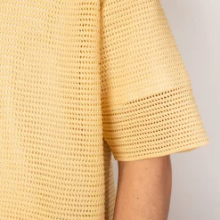 Knit Half Sleeve Shirt - White Yellow