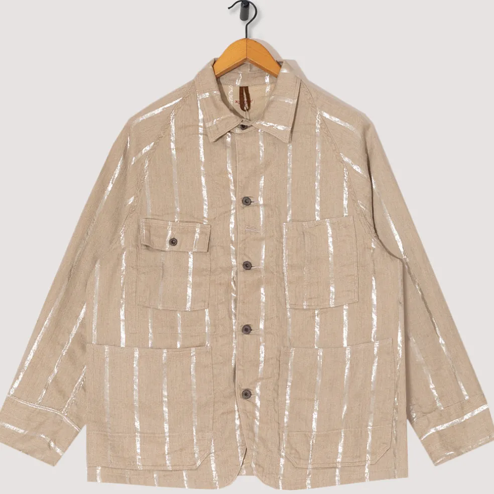 Linen Glitter Phillies Stripe Cactus Coverall - Ecru