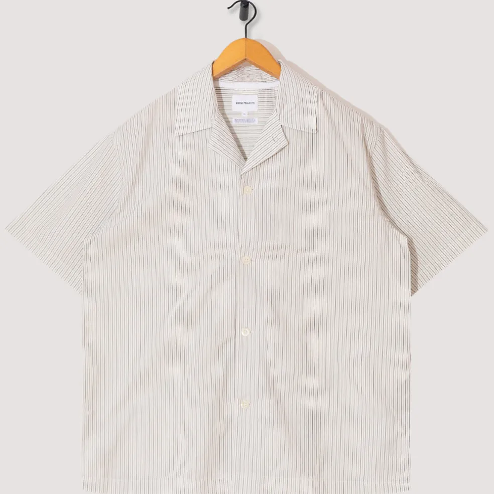 Mads Poplin Stripe S/S Shirt - Ecru