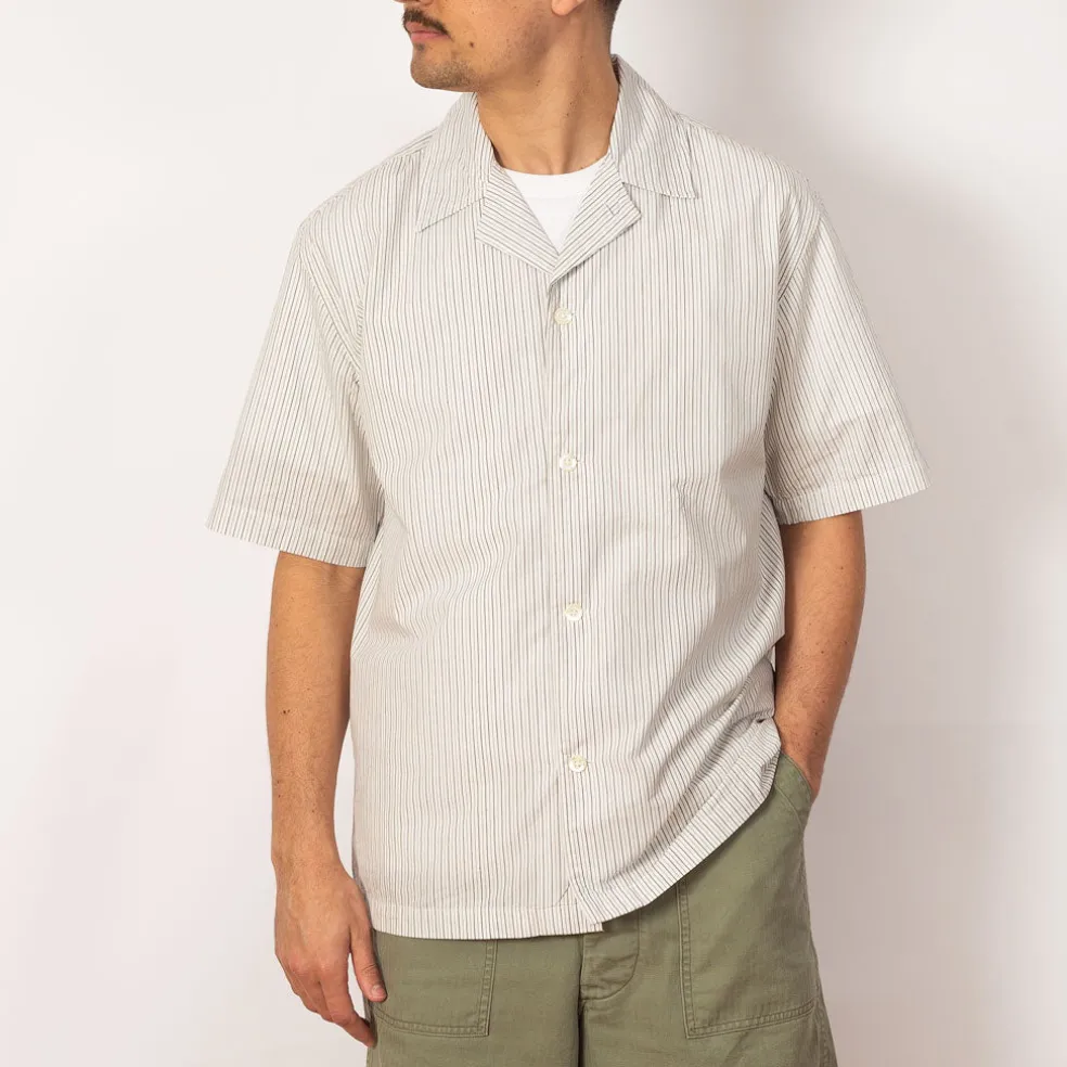 Mads Poplin Stripe S/S Shirt - Ecru