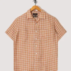 Open Collar Plaid Shirt - Orange