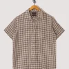 Open Collar Plaid Shirt - Brown