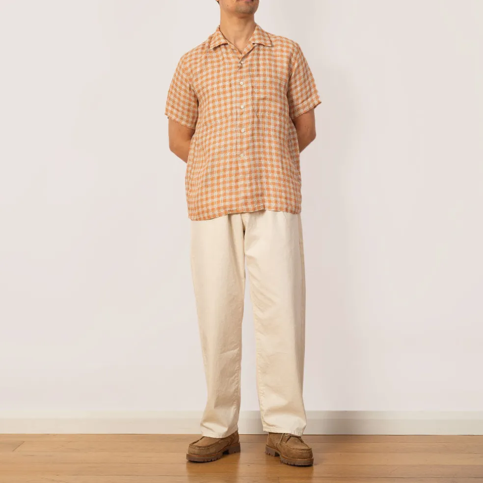 Open Collar Plaid Shirt - Orange
