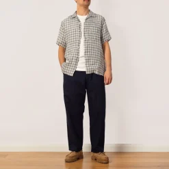 Open Collar Plaid Shirt - Blue