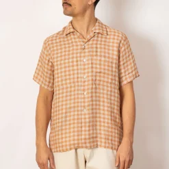 Open Collar Plaid Shirt - Orange