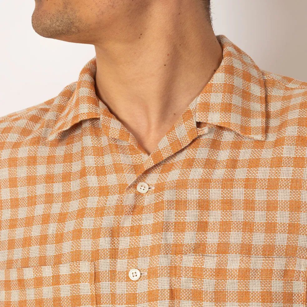 Open Collar Plaid Shirt - Orange