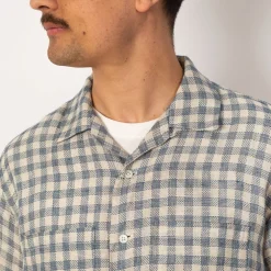 Open Collar Plaid Shirt - Blue