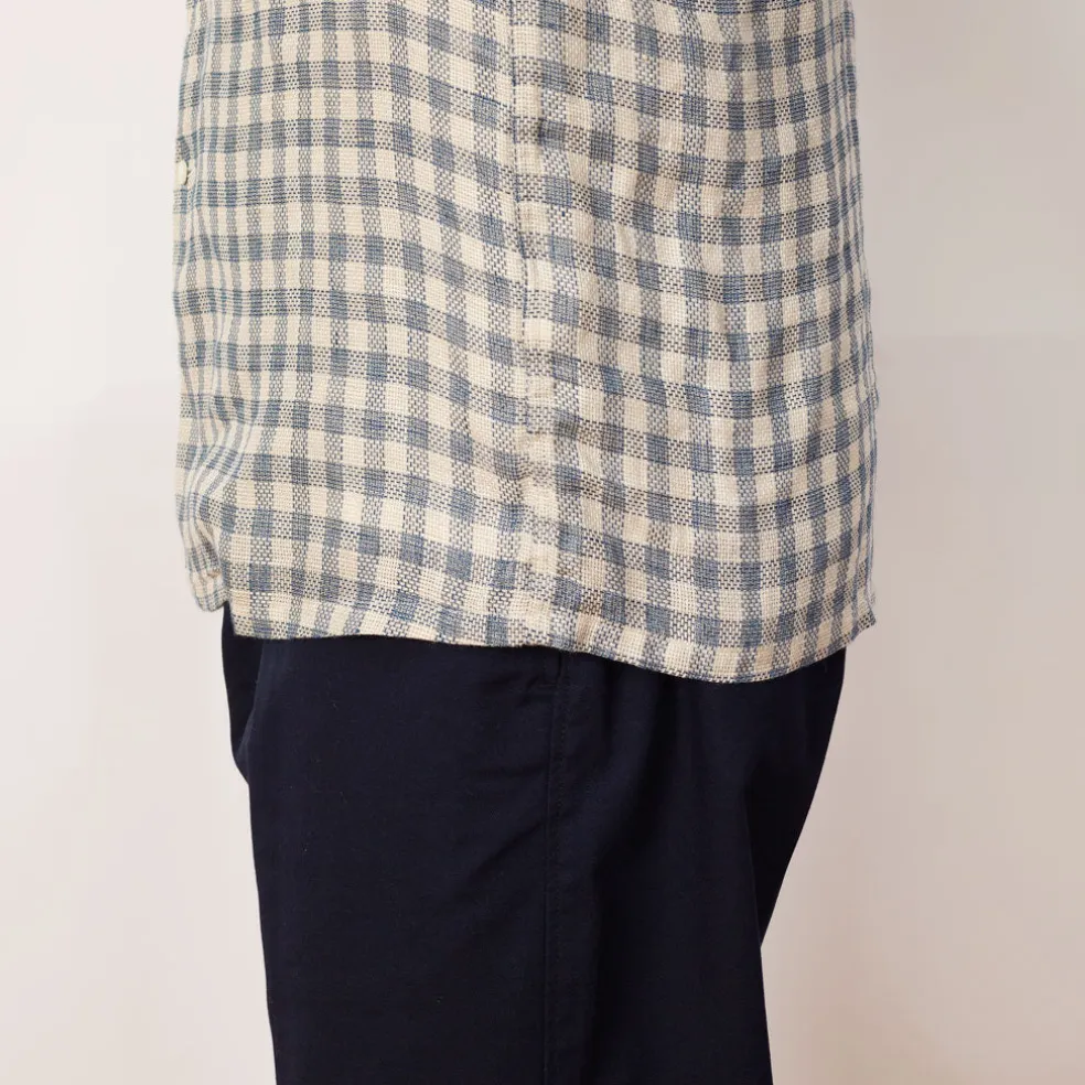 Open Collar Plaid Shirt - Blue