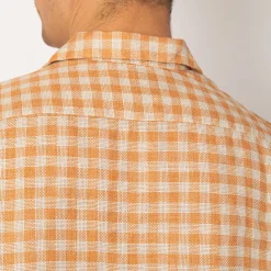 Open Collar Plaid Shirt - Orange