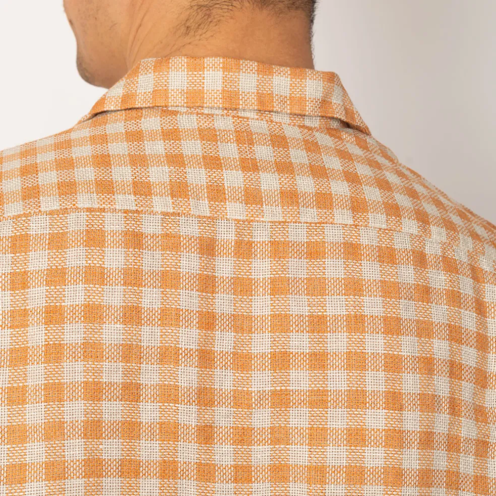 Open Collar Plaid Shirt - Orange