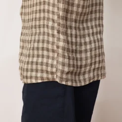 Open Collar Plaid Shirt - Brown