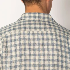 Open Collar Plaid Shirt - Blue