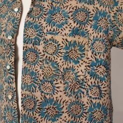 Open Collar Shirt - Blue Sun Flower
