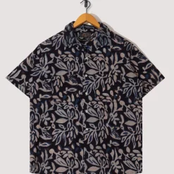 Open Collar Shirt - Navy Leaf
