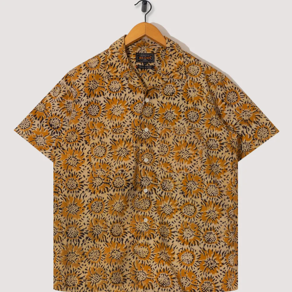 Open Collar Shirt - Yellow Sun Flower