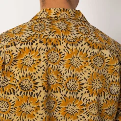 Open Collar Shirt - Yellow Sun Flower