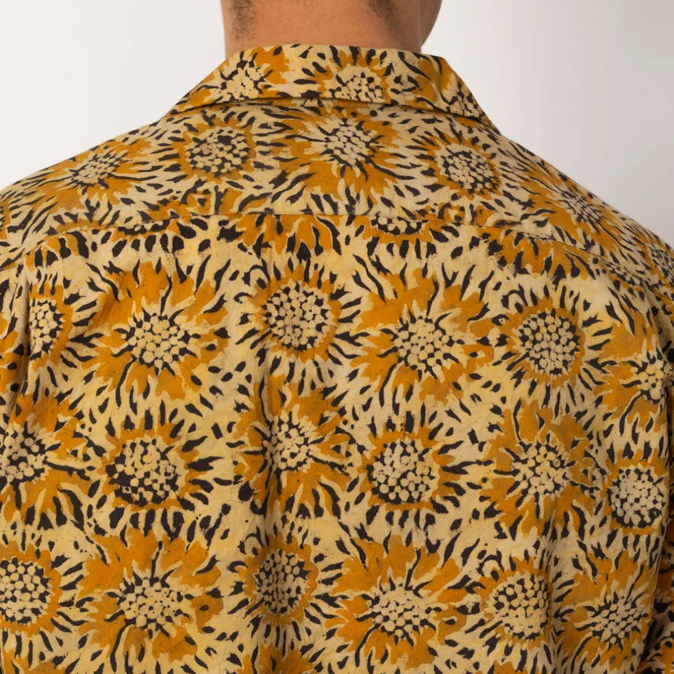 Open Collar Shirt - Yellow Sun Flower