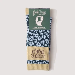 Panelled Logo Crew Socks - Blue Leopard/Khaki