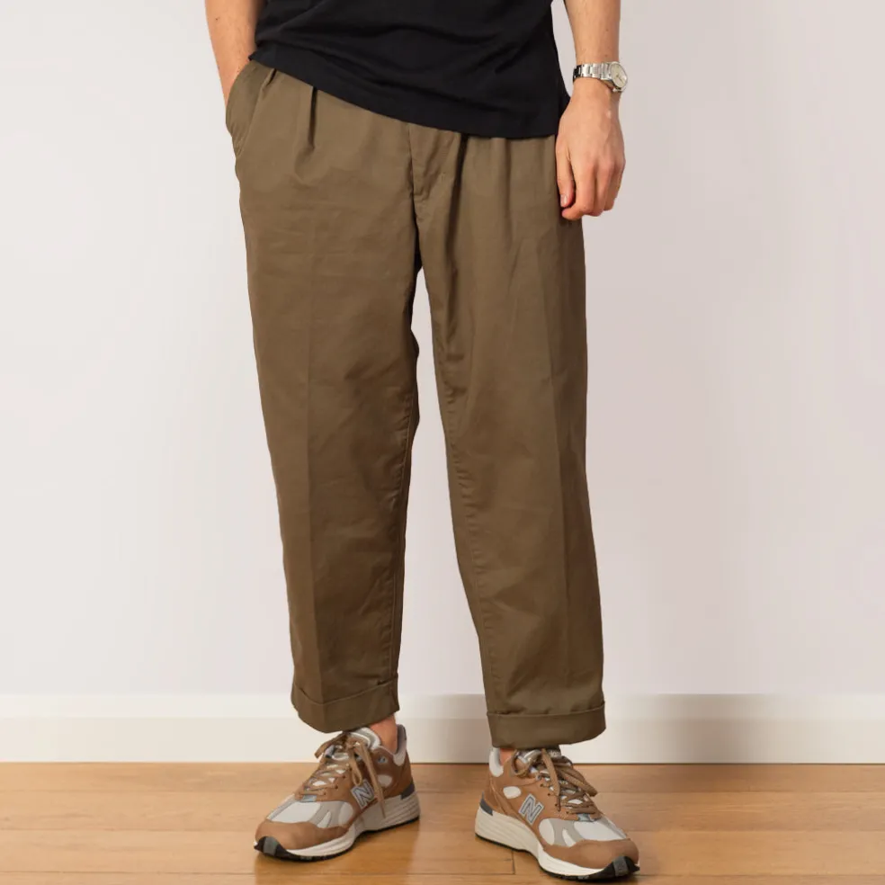2 Pleat Twill Trouser - Olive