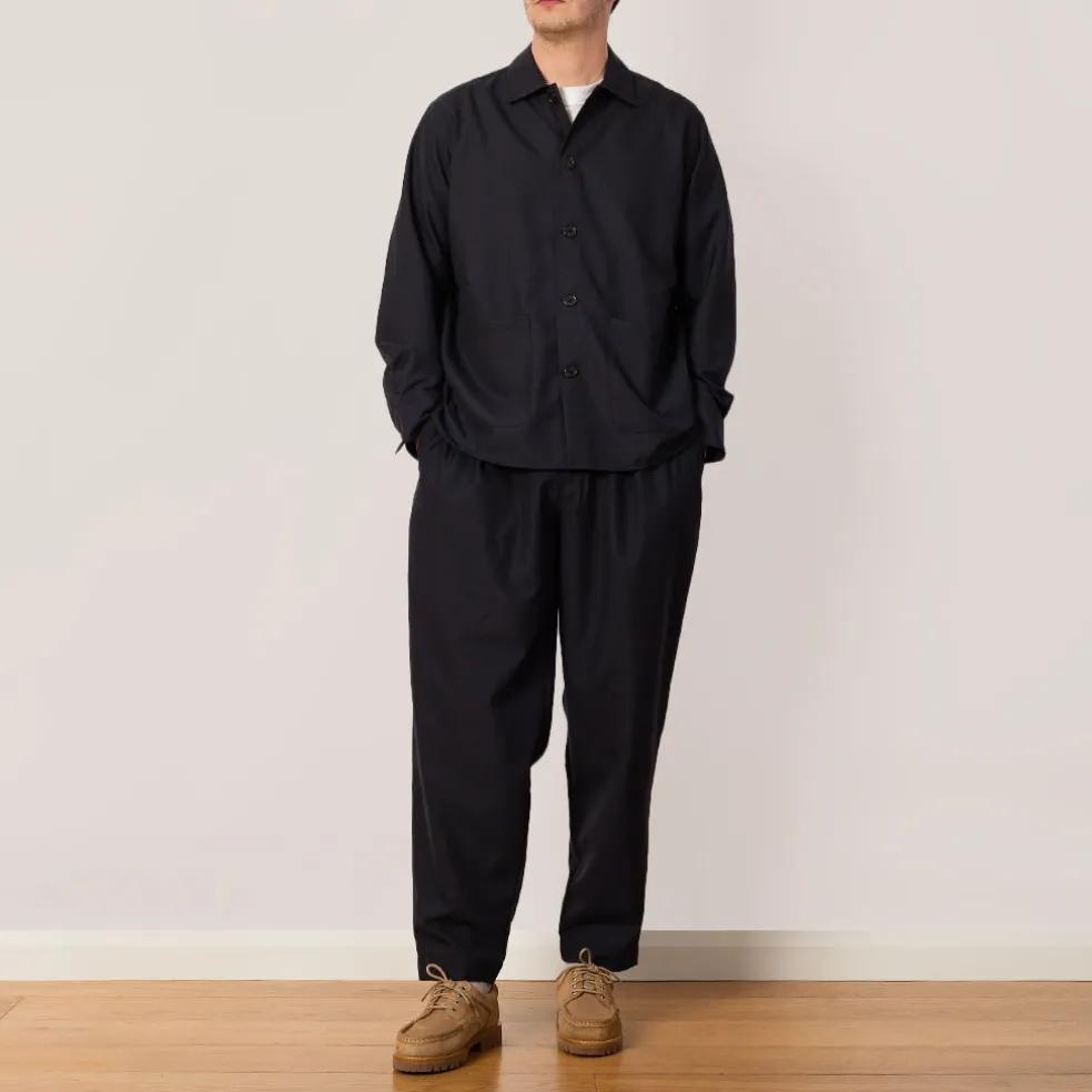 Pleated Track Pant - Navy Tropical Wool