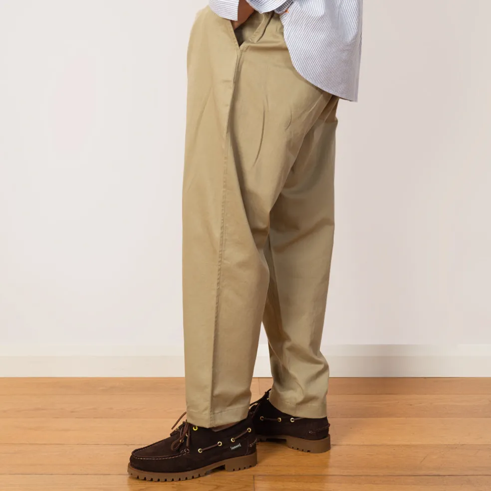 Pleated Track Pant - Stone Twill