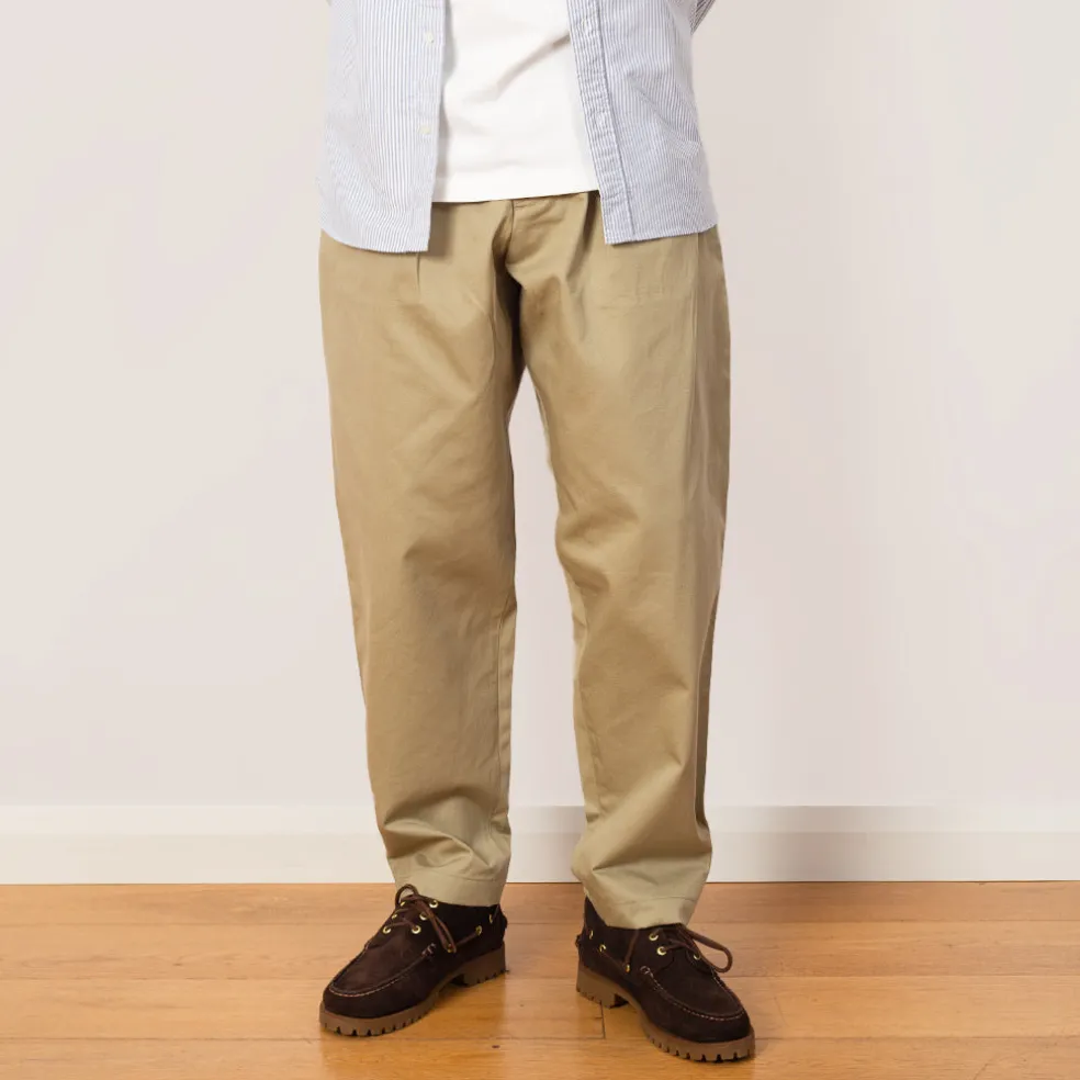 Pleated Track Pant - Stone Twill