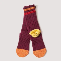 Rainbow Happy Heel Socks - Burgundy