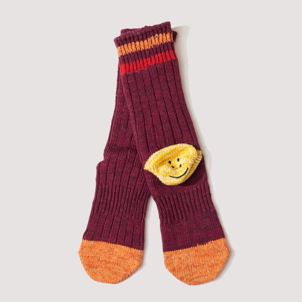 Rainbow Happy Heel Socks - Burgundy