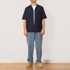 S/S Embroidered Stripe Shirt - Navy
