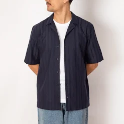 S/S Embroidered Stripe Shirt - Navy