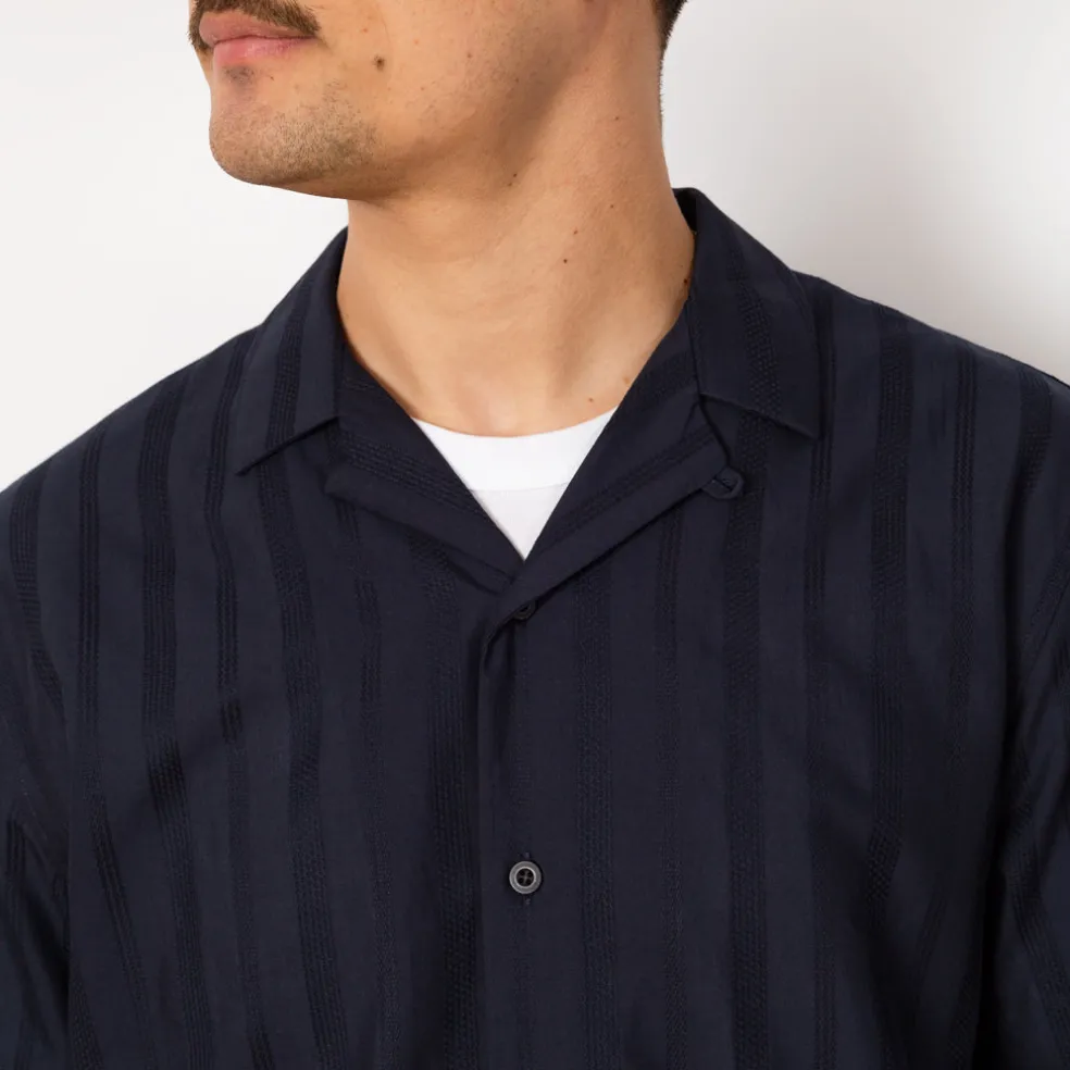 S/S Embroidered Stripe Shirt - Navy