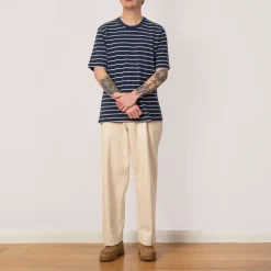 SS Textured Stripe Tee - Soft Navy/Ecru