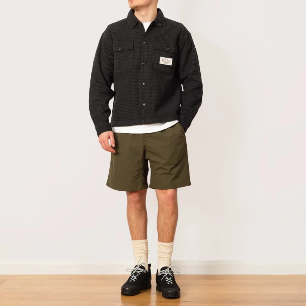 Waffle Button Front Shirt - Washed Black