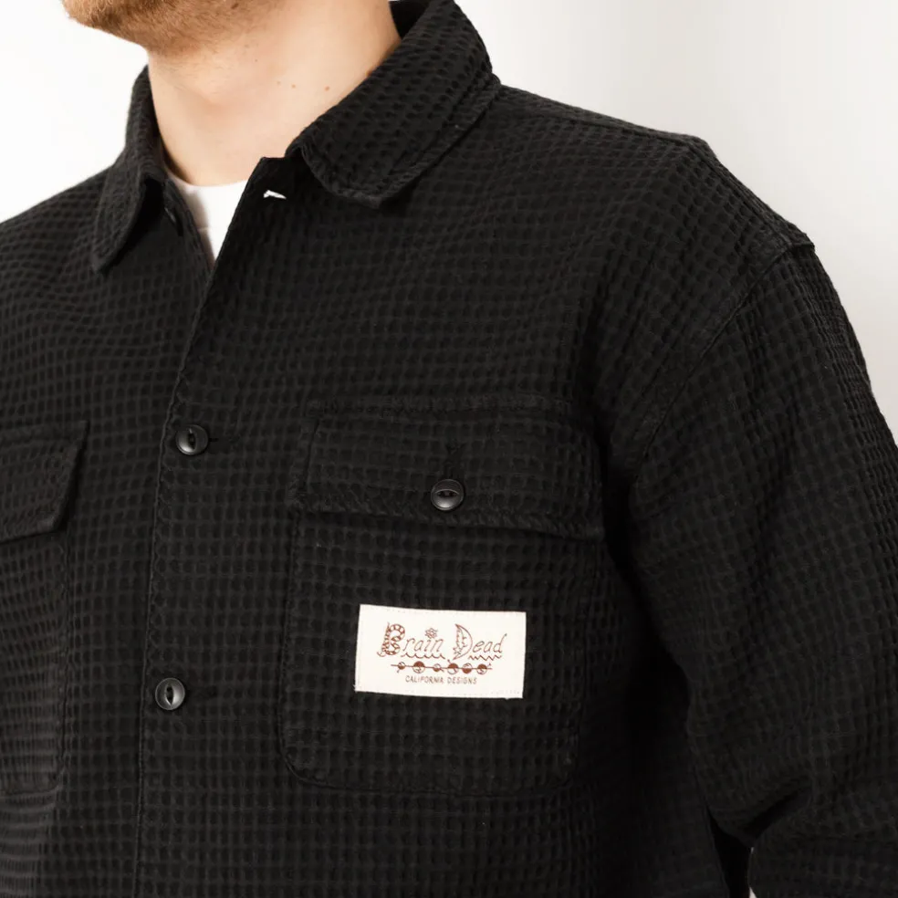Waffle Button Front Shirt - Washed Black
