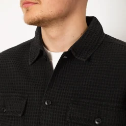 Waffle Button Front Shirt - Washed Black