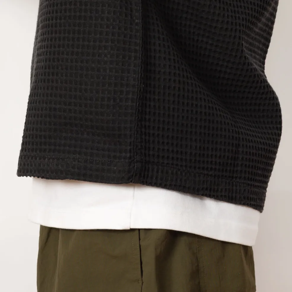 Waffle Button Front Shirt - Washed Black
