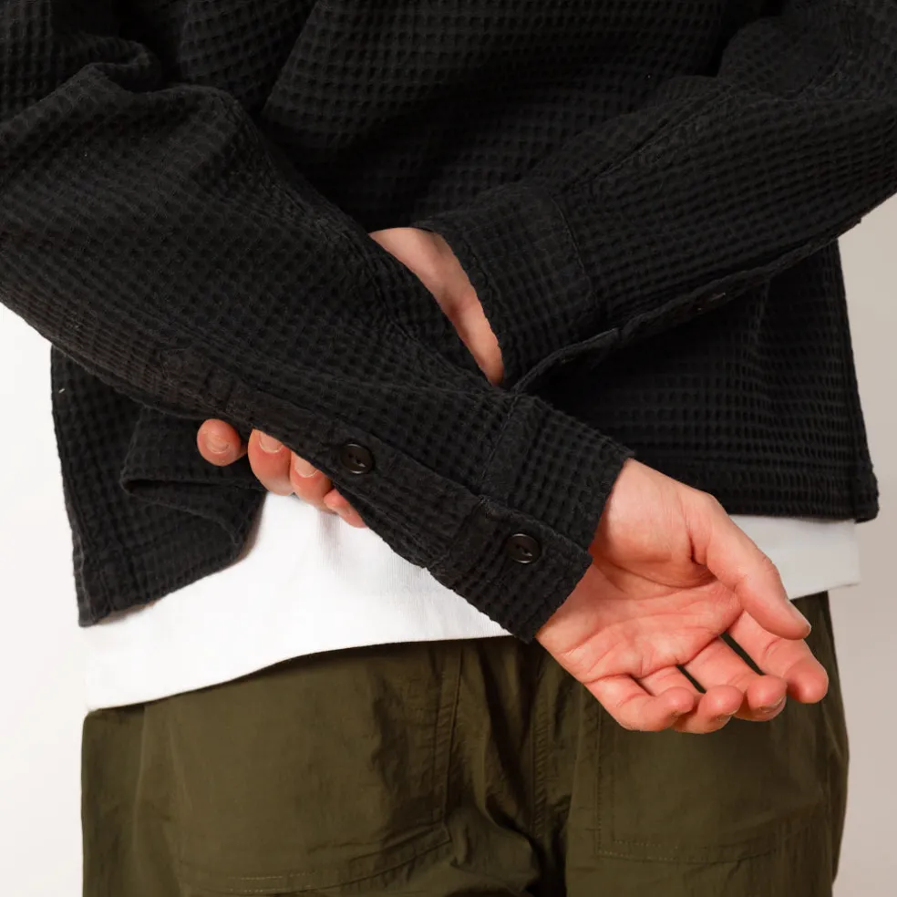 Waffle Button Front Shirt - Washed Black