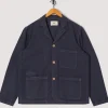 Wide Fit Blazer - Soft Navy Herringbone